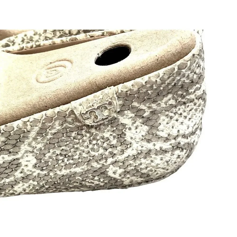 8.5 M Tory Burch Travel T Ballet Flats In Neutral Snakeskin Leather